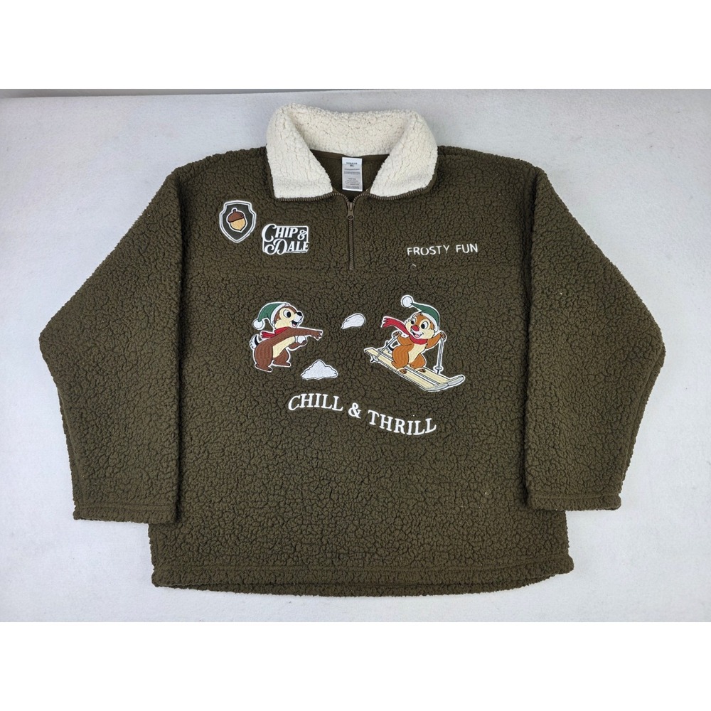 Disney‎ CHIP & DALE Women's Winter Sherpa 1/4 Zip Sweater XL Embroidered